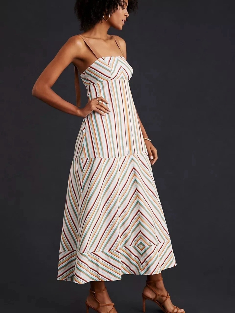 Anthropologie Maeve Square Neck Striped Maxi Dress Size 16